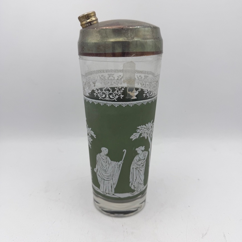 VTG MCM 1950s-60s Jeannette Glass Hellenic Green Cocktail Shaker Greco-Roman